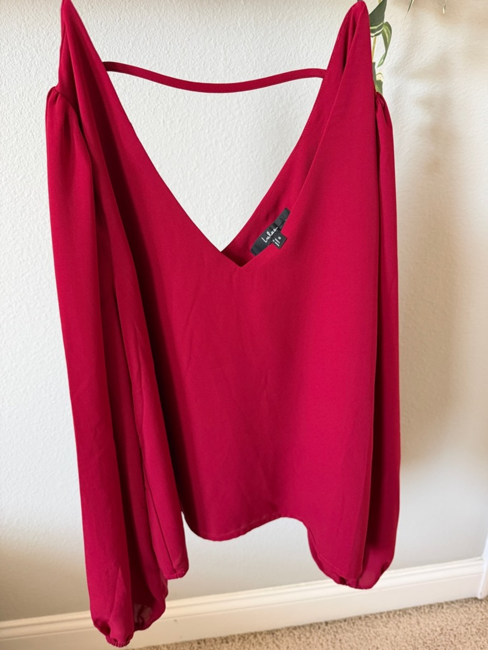 Lulu's Deep Red V-Neck Long Sleeve Blouse